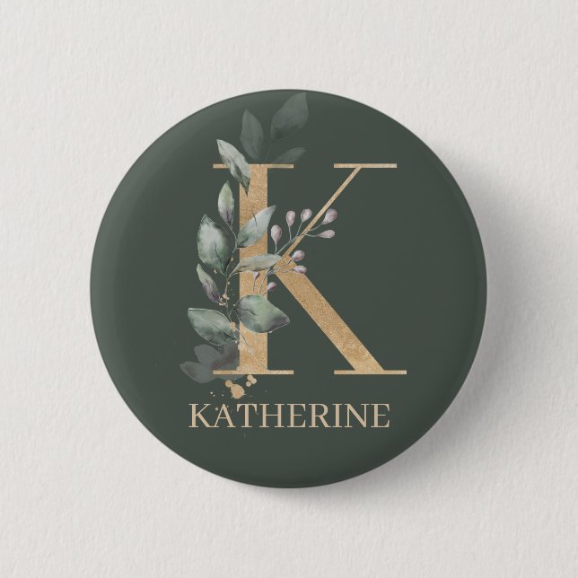 K Monogram Floral Personalized Button (Front)