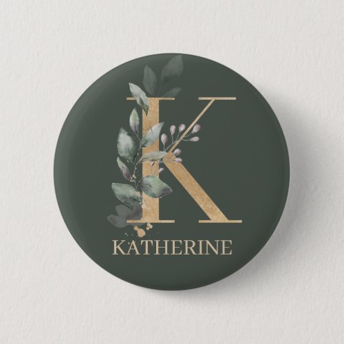 K Monogram Floral Personalized Button