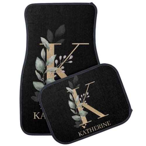 K Monogram Floral Personalized Car Floor Mat