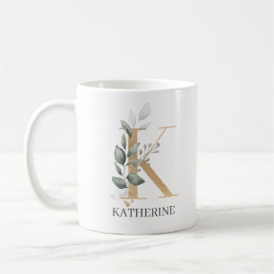 K Monogram Floral Personalized Coffee Mug
