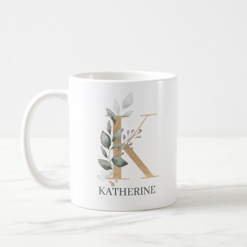 K Monogram Floral Personalized Coffee Mug
