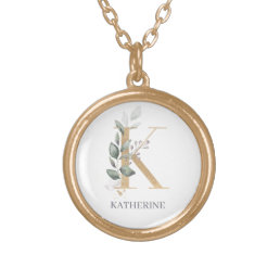 K Monogram Floral Personalized Gold Plated Necklace