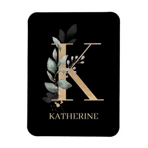 K Monogram Floral Personalized Magnet