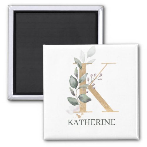 K Monogram Floral Personalized Magnet