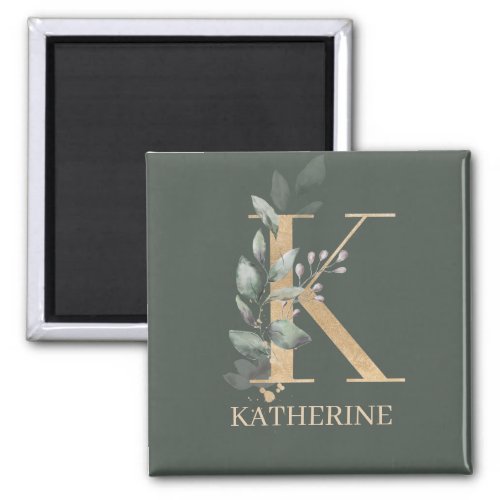 K Monogram Floral Personalized Magnet