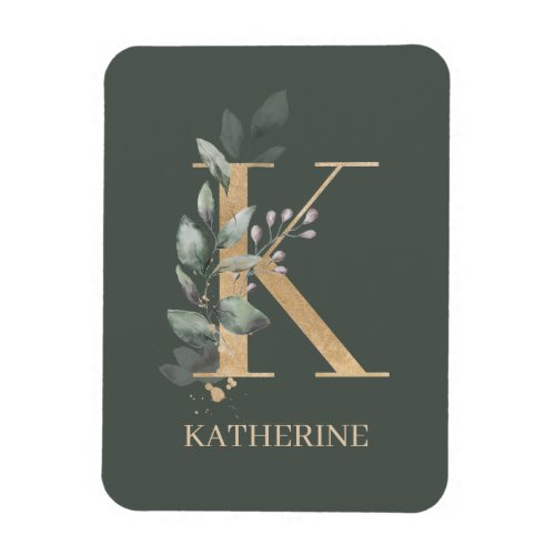 K Monogram Floral Personalized Magnet