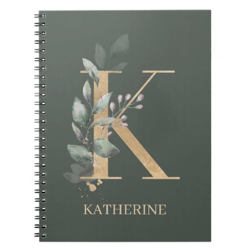 K Monogram Floral Personalized Notebook