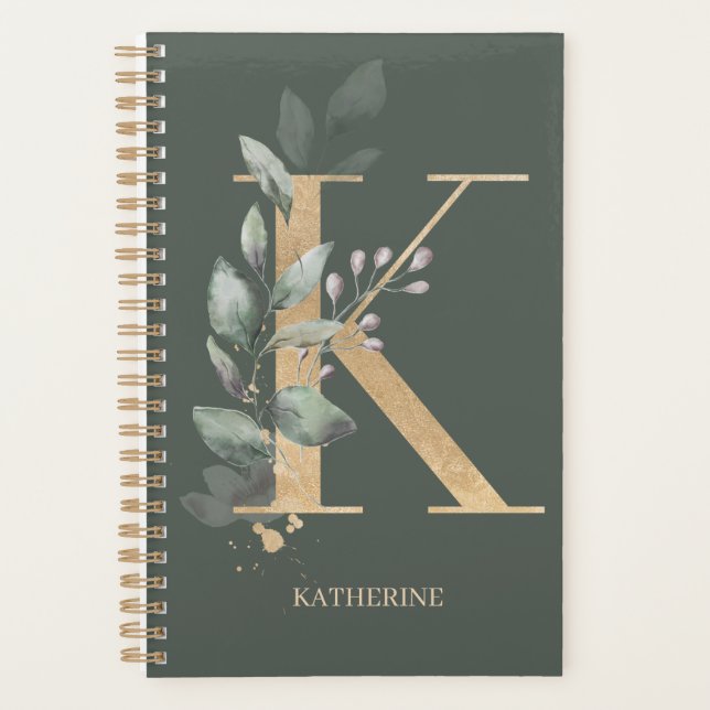 K Monogram Floral Personalized Planner (Front)