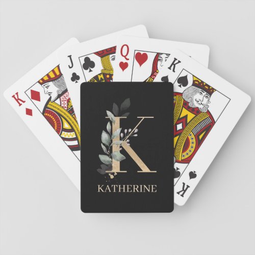 K Monogram Floral Personalized Playing Cards