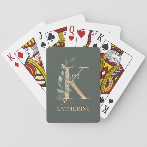 K Monogram Floral Personalized Playing Cards