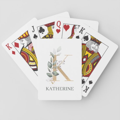 K Monogram Floral Personalized Poker Cards