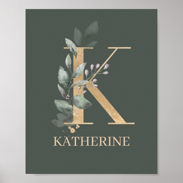 K Monogram Floral Personalized Poster (Front)