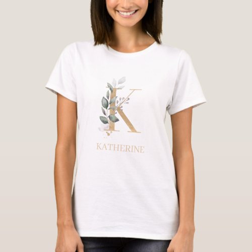 K Monogram Floral Personalized T_Shirt