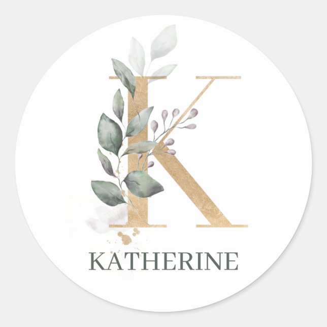 K Monogram Floral Planner Classic Rou Round Sticker (Front)