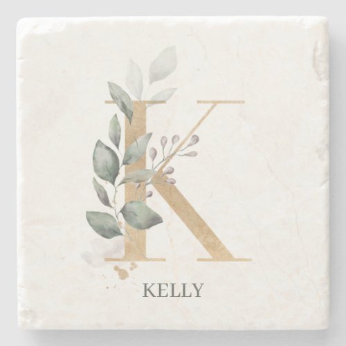 K Monogram Floral Stone Coaster