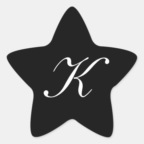 K Monogram Initial White on Black Star Sticker