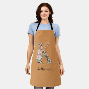 K Monogram Leopard Print Floral Apron