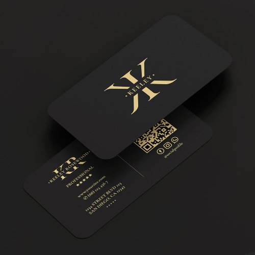 K Monogram Logo Elegant Black Gold Modern Business Card