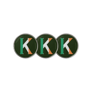 K Monogram overlaid on Irish Flag bmt Golf Ball Marker