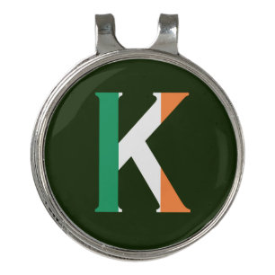 K Monogram overlaid on Irish Flag hccnt Golf Hat Clip
