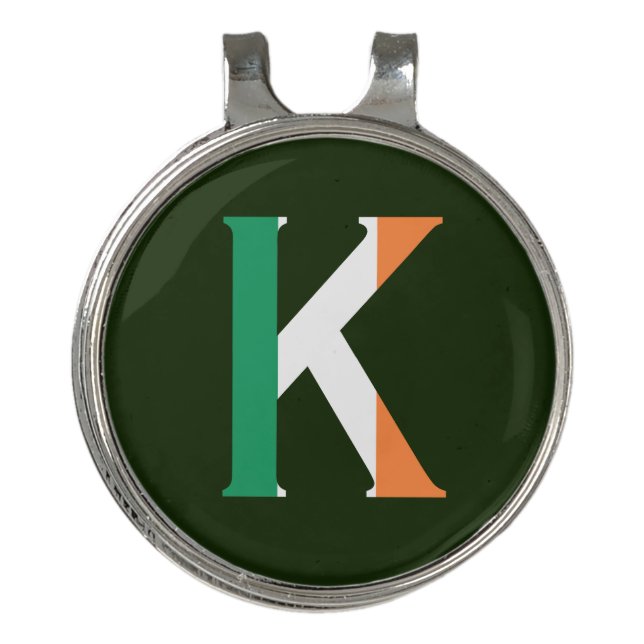 K Monogram overlaid on Irish Flag hccnt Golf Hat Clip (Front)