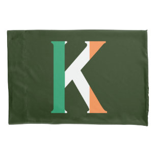 K Monogram overlaid on Irish Flag pccnt Pillow Case