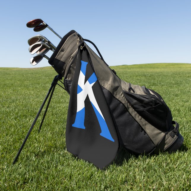 K Monogram overlaid on Scottish Flag gtcnt Golf Towel (Green)
