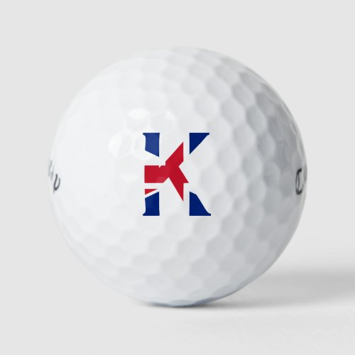 K Monogram overlaid on Union Jack Flag cwb gbcnt Golf Balls