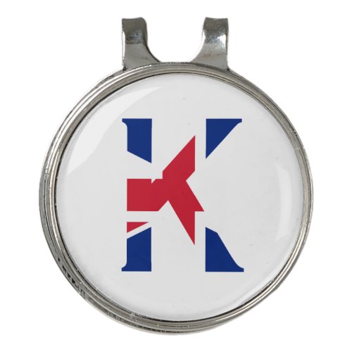 K Monogram overlaid on Union Jack Flag hccnt Golf Hat Clip