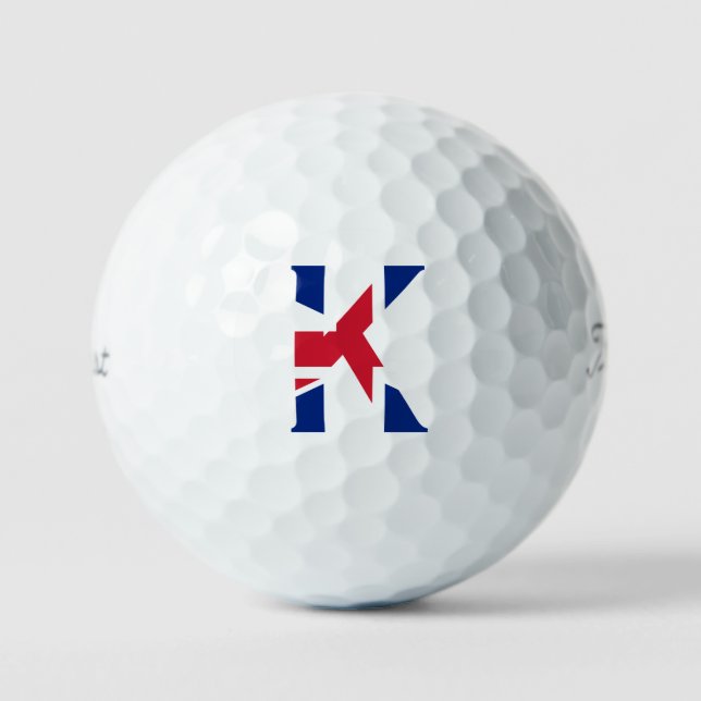 K Monogram overlaid on Union Jack Flag tpv1 gbcnt Golf Balls (Front)