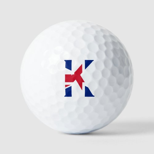 K Monogram overlaid on Union Jack Flag va gbcnt Golf Balls