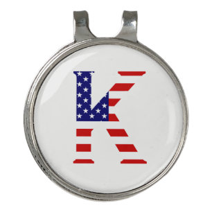 K Monogram overlaid on USA Flag hccnt Golf Hat Clip