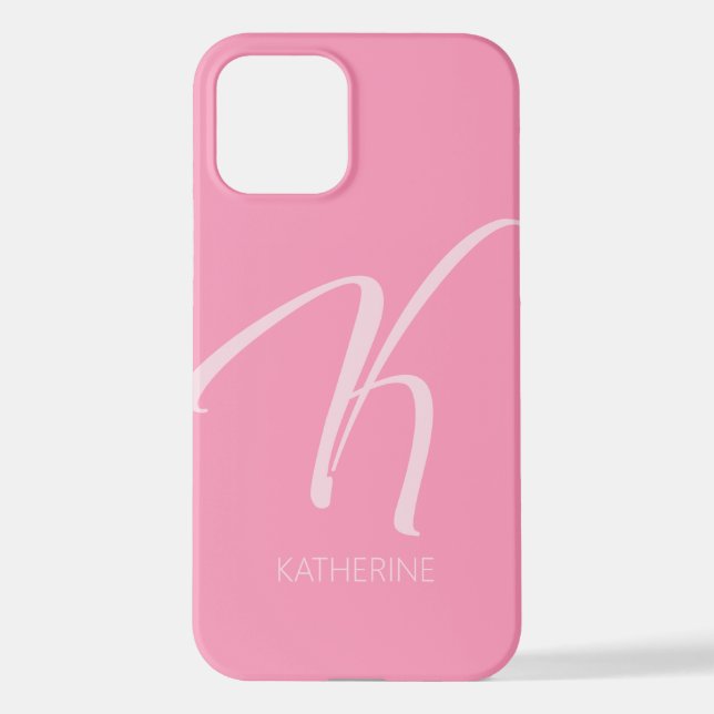 K Monogram Personalized Pink iPhone Case (Back)