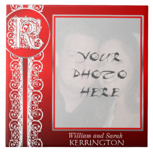 K Monogram "White Lace on Red" with Photo - Tile