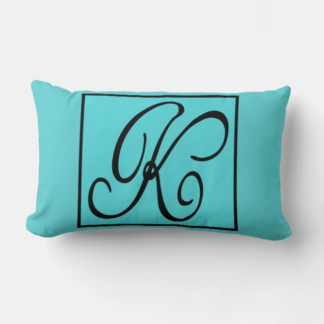 K PILLOW- The Letter K on Aqua Background Lumbar Pillow (Front)