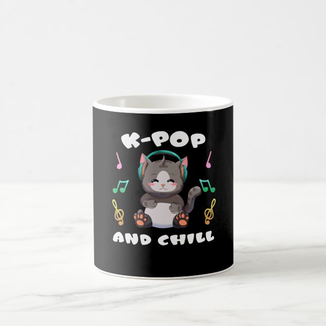 K-Pop and Chill Anime Cat Manga Music Kpop Fans Coffee Mug (Center)