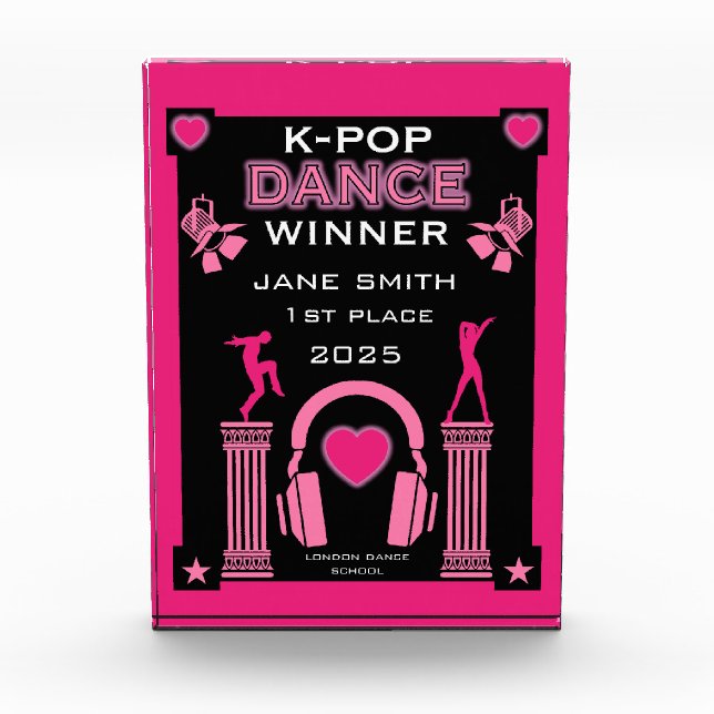 K-Pop Dance Competition Certificate Acrylic Award (Front)