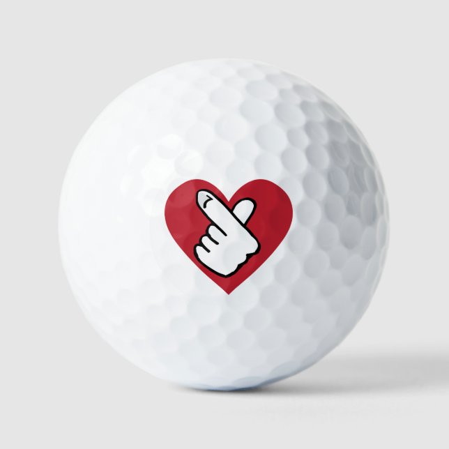 K-pop Finger Heart Black Red Golf Balls (Front)
