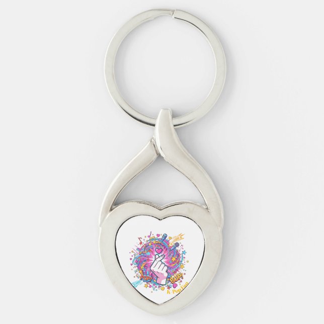 K-Pop Finger Heart Pop Art Design T-Shirt Keychain (Front)