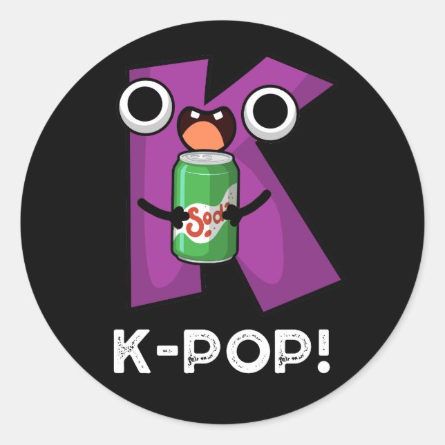 K-Pop Funny Music Soda Pop Pun Dark BG Classic Round Sticker (Front)