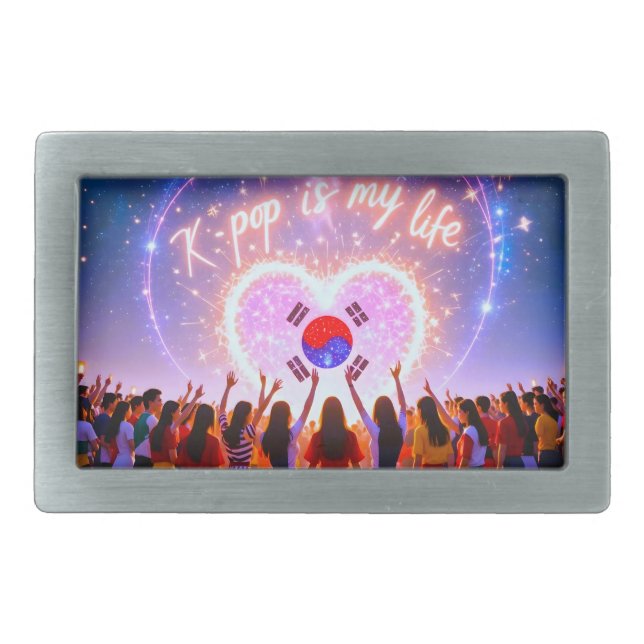 K-pop Is My Life Etched Across the Galaxy Belt Buckle (Front)