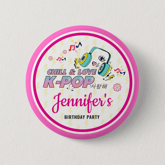 K-Pop Music Star  Korean Pop Theme Birthday Party Button (Front)