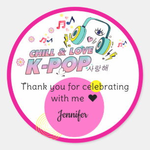 K-Pop Music Star  Korean Pop Theme Birthday Party Classic Round Sticker
