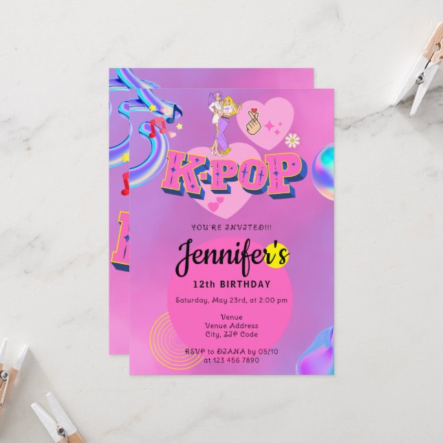 K-Pop Music Star Korean Pop Theme Birthday Party Invitation | Zazzle