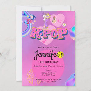 K-Pop Music Star  Korean Pop Theme Birthday Party Invitation