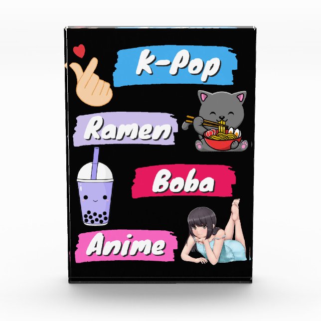 K-Pop, Ramen, Boba and Anime Pop Culture Fan  Acrylic Award (Front)