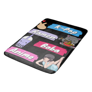 K-Pop, Ramen, Boba and Anime Pop Culture Fan   Bath Mat