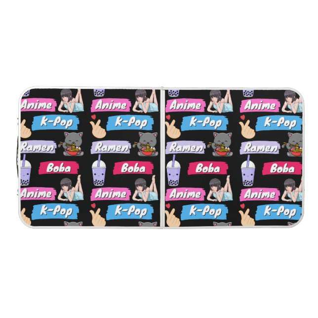K-Pop, Ramen, Boba and Anime Pop Culture Fan    Beer Pong Table (Top)