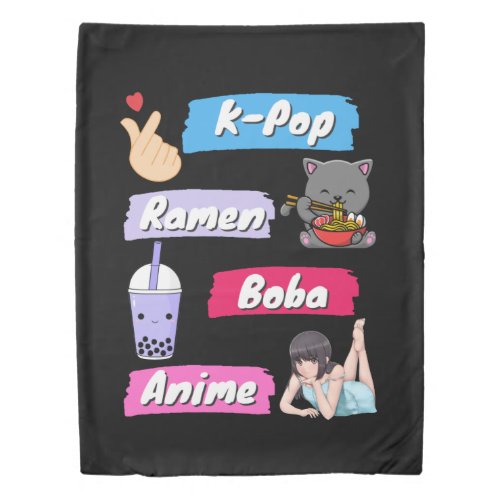 K_Pop Ramen Boba and Anime Pop Culture Fan  Duvet Cover