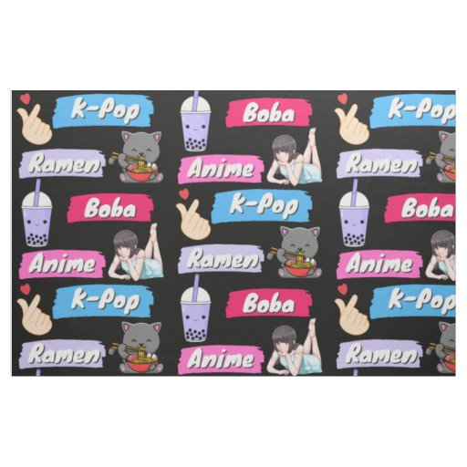 K-Pop, Ramen, Boba and Anime Pop Culture Fan Fabric